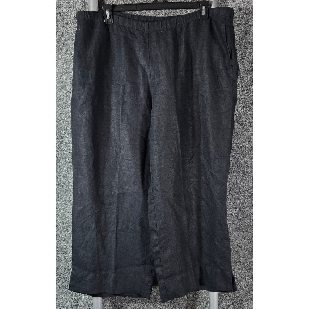 J.Jill Womens XL Black 100% Linen Wide Leg Cropped Pants Elastic Waist 42x25